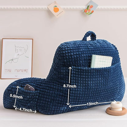 A Nice Night Reading Pillow Bed Wedge Large Adult Children Backrest with Arms Back Support for Sitting Up in Bed/Couch for Lounging Bedrest,Waffle Stereoscopic Design,Navy