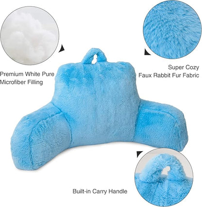 Aimuan Reading Pillow Bed Rest Pillow with Arms Rabbit Fur Cushion for Adults Teens Incline Rest Sitting up & Sleeping Snoring Pillow with Pregnancy Lumbar Back Support (Standard, Blue)