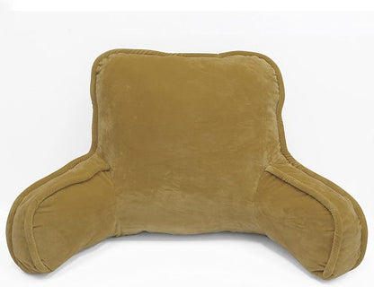 Super Soft Velvety Backrest Reading Bed Rest Pillow with Arms and Pockets 18" H for Sitting in Bed Couch Sofa, Back Support Wedge Cushion with Removable Cover, 20" x 18" x17", Brown