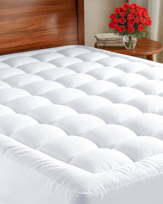 Mattress Pad Cal King Size – Quilted Fitted Mattress Protector – Cotton Pillow Top Cover w/ 8-16" Deep Pockets – Thick & Plush – Cooling, Breathable and Noiseless – Machine Washable – 72 x 84 (White)