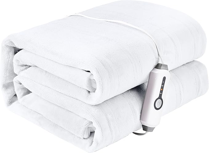 Electric Mattress Pad Twin Size 39"x75" with 10 Hours Auto Off 4 Heat Setting Simple Controller Fit Up to 15 Inch Deep Pocket, Machine Washable - White