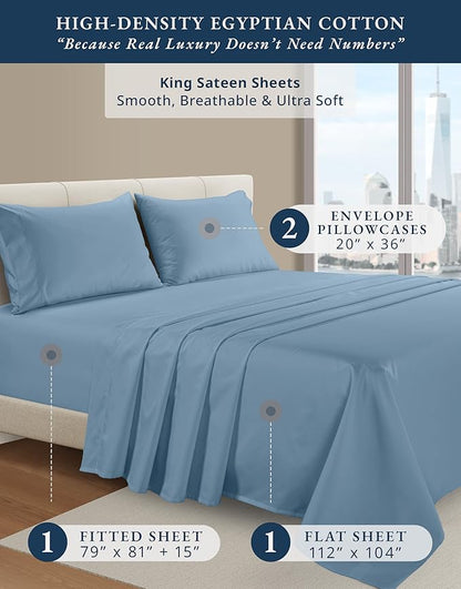 LANE LINEN Luxury Hotel Style 100% Egyptian Cotton Bed Sheets King Size, Mercerized Cotton, Sily Finish, No Pill Fade Resistant King Bedding Sheets & Pillowcases - Mountian Spring