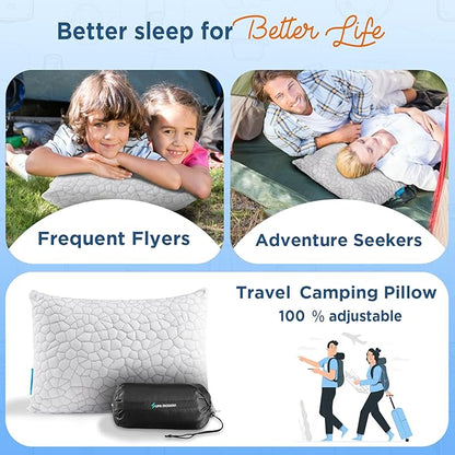 SUPA MODERN Cooling Bed Pillows for Sleeping 1 Pack Small Shredded Memory Foam Pillow Camping Travel Pillow - Compressible Medium Firm, Breathable Cover, ldeal Backpacking Hiking, Airplane and Car