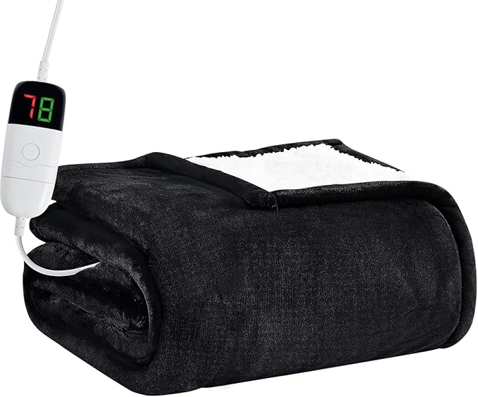 BOMOVA Heated Electric Blanket Twin - 62" x 84" Heating Blanket with 10 Heating Levels & 8 Hours Auto Off, Warm Flannel Blanket, Christmas Birthday Gifts for Women