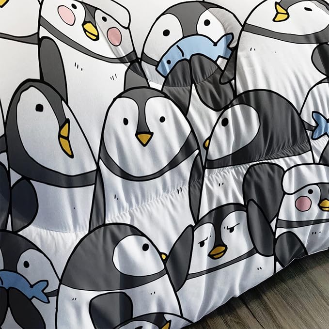 CVHOUSE Cartoon Penguin Bedding Set Twin Cute Animal Pattern Kids Teen Comforter Set 3 Pieces with 1 Comforter + 2 Pillow Cases Decor Comforter Set Cute Penguin Animal Pattern