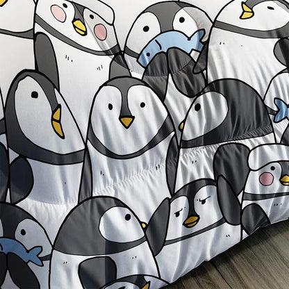 CVHOUSE Cartoon Penguin Bedding Set - 3 Pieces (1 Comforter + 2 Pillow Cases) - Twin, Full, Queen Sizes - Black