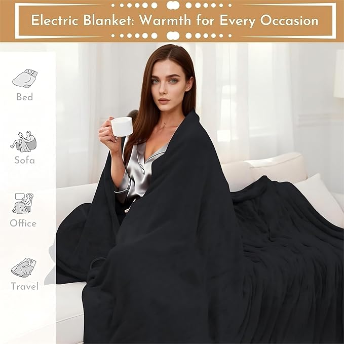 Electric Heated Blanket 84"x90" Queen Size Microplush Cover Blanket, 5 Heat Settings & 10 Hours Auto Off, Cozy & Warm for All Night, Machine Washable, Dark Grey