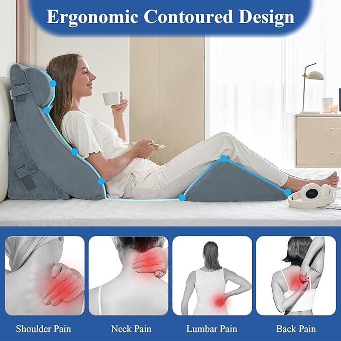 4PCS Orthopedic Bed Wedge Pillow Set, Post Surgery 45D Memory Foam for Back, Neck, and Leg Pain Relief Pleasing & Adjustable Support Pillows-Ease Acid Reflux & GRED with Better Sleep, Navy