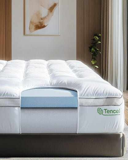 ViscoSoft 3 Inch Pillow Top Memory Foam Mattress Topper King - Cooling Hybrid Lux Dual Layer Mattress Pad - CertiPur-US Certified