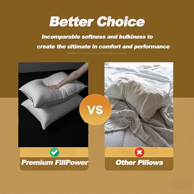 Luxurious Down Pillows - Standard Size, High Fill Power, Breathable Cotton Blend Shell,Down Pillow Ideal for Every Night - Pack of 1 (20" x 26")