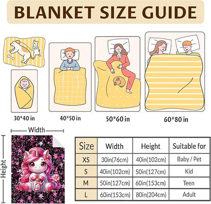 Unicorn Blanket for Gift, Kids Girls Blankets, Pink Cozy Soft 50 x 40 Inches Flannel Throws for Bed Travel Sofa Living Room