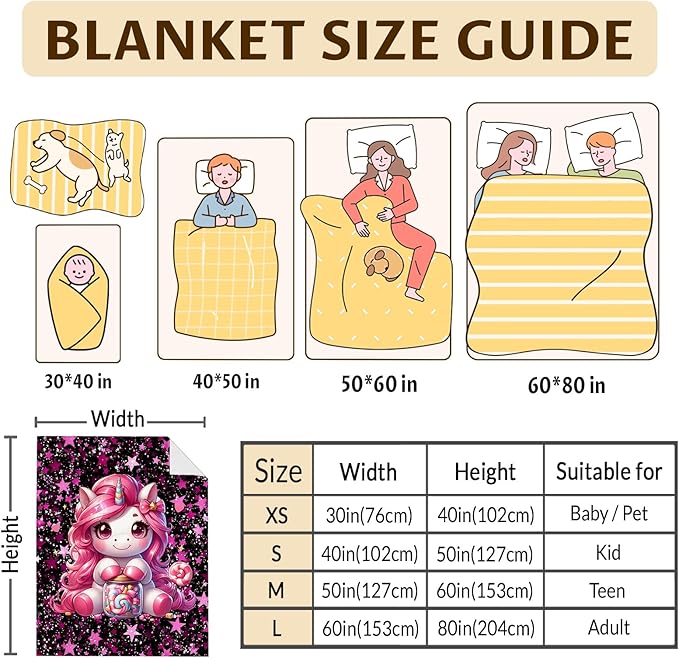 Girls Blanket for Kids, Unicorn Blankets Gift for Granddaughter, Cute Soft 80 x 60 Inches Flannel Throws for Bed Travel Sofa Living Room Bedroom Decor Club