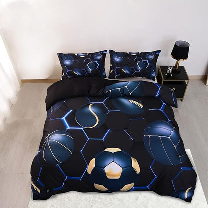 CVHOUSE Football Comforter Set Cover,Honeycomb Basketball Bedding Set for Boys Teens,Geometric Lightweight Baseball Duvet Cover Set Soft,3 Pieces,Boys Sport Theme Room Decor, Queen 89'x89'