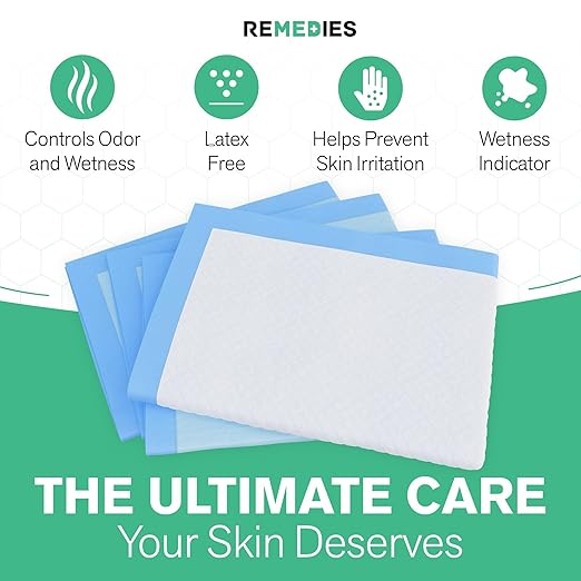 Remedies - Bed Pads Disposable Adults, Seniors, Kids & Puppy Pads - 23" x 36" - Large Disposable Underpads - 50 Count, Incontinence Underpads for Beds & Furniture, Dog Pee Pads, Dogs Chucks Pads