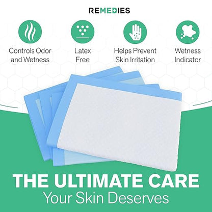 Remedies - Bed Pads Disposable Adults, Seniors, Kids & Puppy Pads - 23" x 36" - Large Disposable Underpads - 50 Count, Incontinence Underpads for Beds & Furniture, Dog Pee Pads, Dogs Chucks Pads