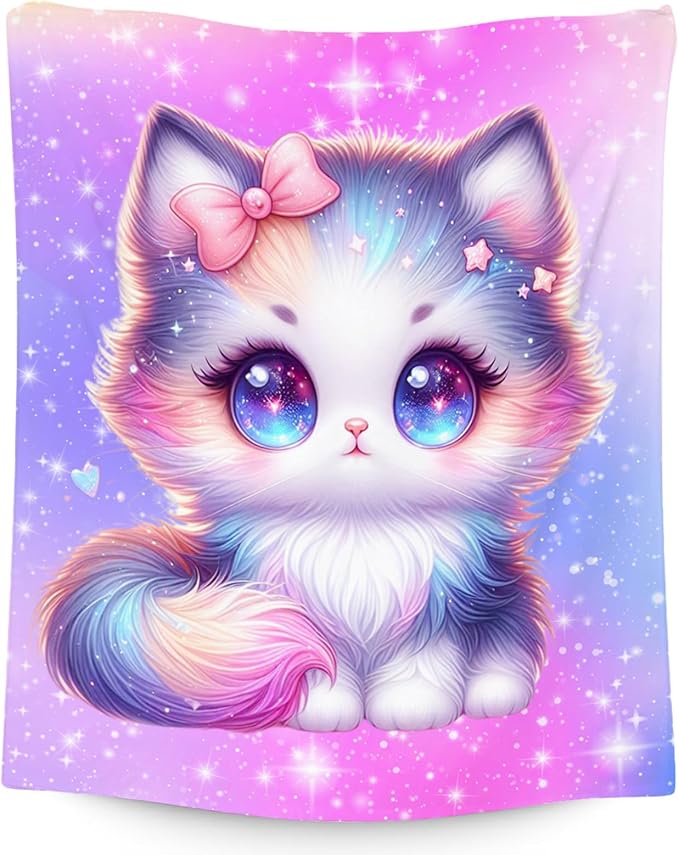 Girls Blanket - Cat Blankets for Kids Toddler - Gifts for Cat Lovers - Plush Cozy Cute Samll Throws (40"x50")