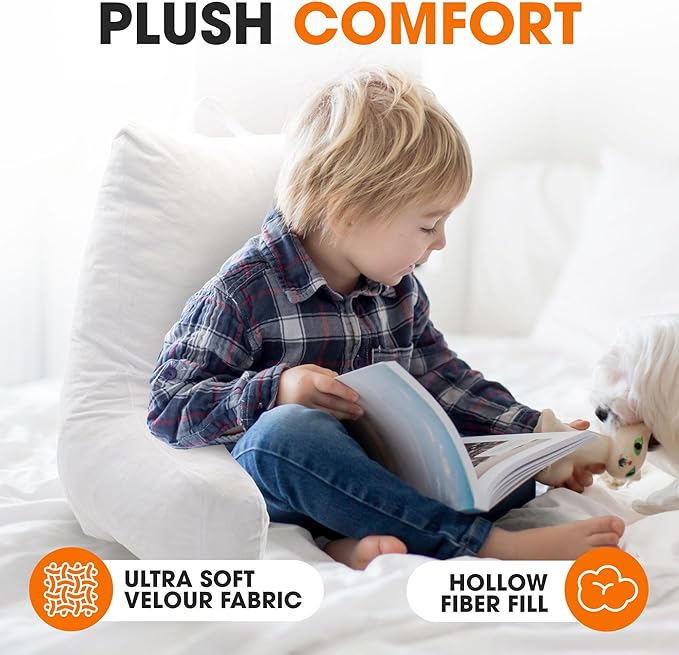 Cheer Collection Reading Pillow with Arms – Portable Bed Pillow for Sitting Up & Support, Hollow Fiber-Filled Back Rest Pillow for Sitting in Bed & Couch, Machine Washable, White (Small)