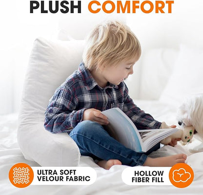 Cheer Collection Reading Pillow with Arms – Portable Bed Pillow for Sitting Up & Support, Hollow Fiber-Filled Back Rest Pillow for Sitting in Bed & Couch, Machine Washable, White (Small)