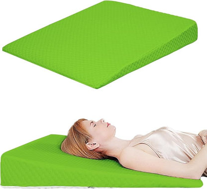 Wedge Pillow, Bed Wedge Pillows for Sleeping, Snoring, Back Support, After Surgery, Foam Triangle Pillow, Removable Washable Cover (Green, 5in)