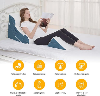 Wedge Pillow Set for After Surgery – 5PCS Orthopedic Bed Wedge Pillow Set for Sleeping, Body, Back and Leg Pain Relief Comfortable & Adjustable Support Pillows-Anti Snoring (Blue)