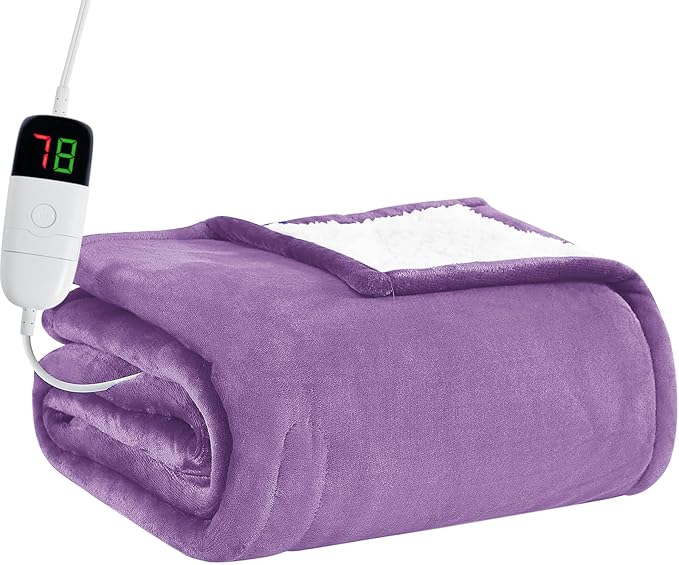 BOMOVA Heated Electric Blanket Throw Size - 50" x 60" Heating Blanket with 10 Heating Levels & 8 Hours Auto Off, Warm Flannel Blanket, Christmas Birthday Gifts for Women