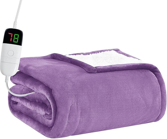 BOMOVA Heated Electric Blanket Throw Size - 50" x 60" Heating Blanket with 10 Heating Levels & 8 Hours Auto Off, Warm Flannel Blanket, Christmas Birthday Gifts for Women