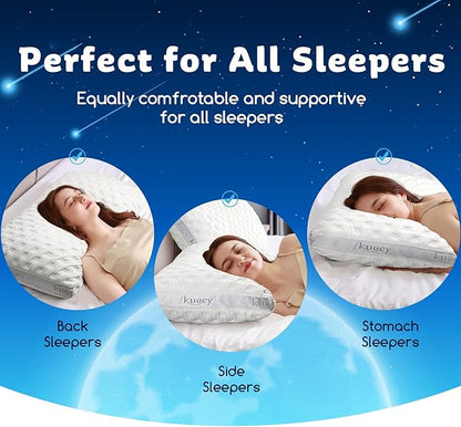 Luxury Cooling Side Sleeper Pillow for Neck and Shoulder Pain, Medium Firm Bed Pillows Queen Size Set of 2 Luxury Shredded Memory Foam for Sleeping Adjustable Washable Cover Crescent White