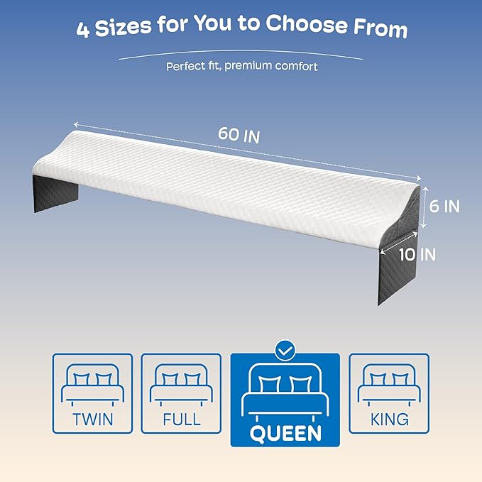 Queen Size Bed Wedge Pillow Headboard, Pillow Wedge for Headboard Gap(0-8"), Mattress Gap Filler Wedge, Stop Items Falling and Get Quality Sleep,Ergonomic Design, Non-Slip, Breathable(60"X10"X6")