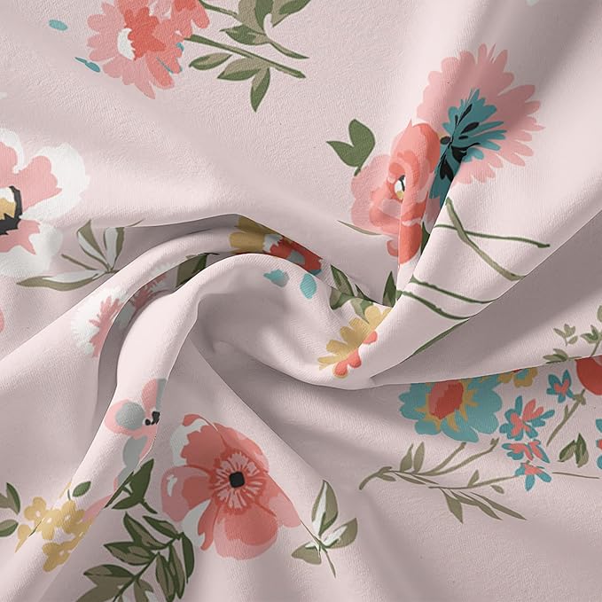 QOOMO Floral Comforter King Size,Pink Floral Kids Comforter Set,3Pcs Bedding Set Printed Comforter with 2 Pillowcases,Down Alternative,Soft and Lightweight,for All Seasons