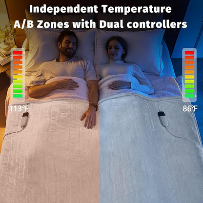 Heated Electric Blanket King Size - 90" x 100" Heating Blanket with Dual Control, 10 Heating Levels & 8 Hours Auto Off, Soft Warm Flannel Blanket, Christmas Birthday Gifts for Senior Grandma