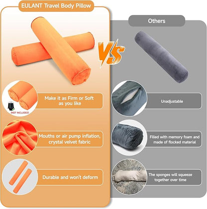 EULANT Inflatable Body Pillow for Adults,47inch Inflatable Travel Body Pillow for Sleep Long Hug Pillow Bolster Pillow for Sleeping,Back(Orange)