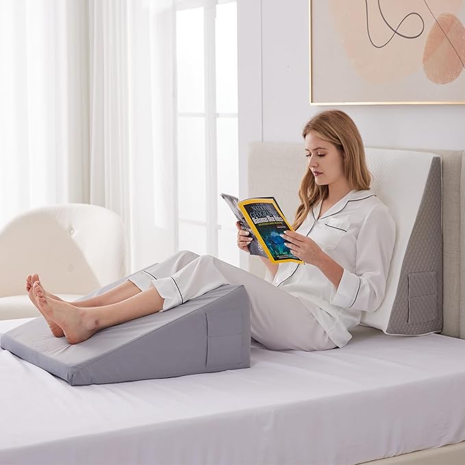 Wedge Pillow for Sleeping, 12" Bed Wedge Pillow for Headboard, Triangle Incline Wedges for Acid Reflux, Pillows Wedge for Back Pain Relief, Elevated Leg Pillows After Surgery, Snoring, White