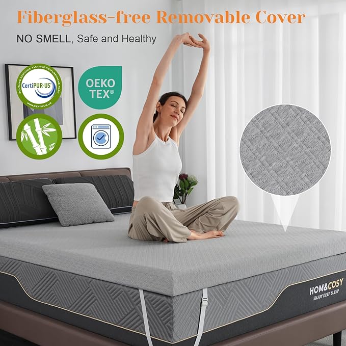3 Inch Gel Memory Foam Mattress Topper Full Size, Cooling Bed Topper for Pressure Relief with Removable Breathable Soft Cover, CertiPUR-US Certified, No Smell, No Slip