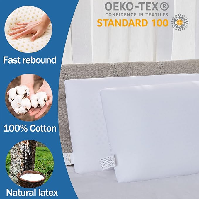 Talalay 100% Natural Premium Latex Pillow,Bed Pillow for Sleeping with Removable Cotton Cover, Helps Relieve Pressure, Breathable, Pressure Relief, Durable, Best Gift (King Size)