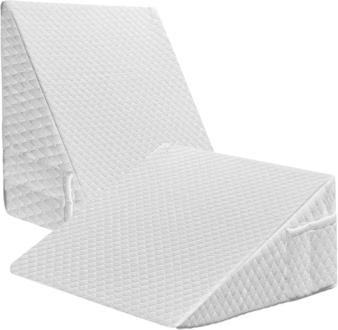 Wedge Pillow, 12 Inch Bed Wedge Pillow for Headboard, Pillow Wedge for Acid Reflux Relief, After Surgery, Sleeping，Back Pain Relief, Memory Foam Top, White