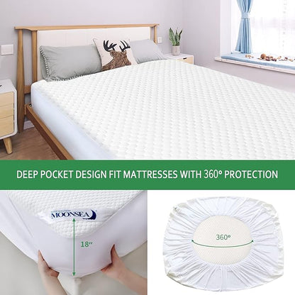 Queen Mattress Protector 2 Pack Waterproof Cooling Queen Mattress Pad Cover, Viscose 3D Air Breathable Fabric, Fitted 8-18 inch Deep Pocket, Washable Noiseless