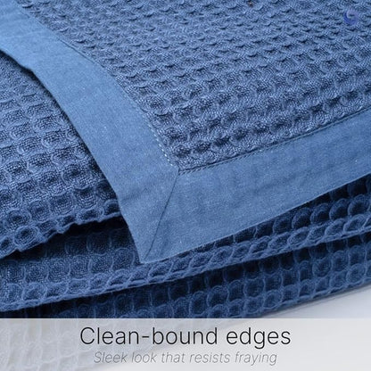 GOTS Certified Organic Cotton Waffle Weave Blanket, Queen Bed Size, 90"X90"Cozy Throw Blanket for Couch, Modern Home Decor Throw Blankets,Comfy Waffle Blanket Soft Bed Blankets -Navy Blue