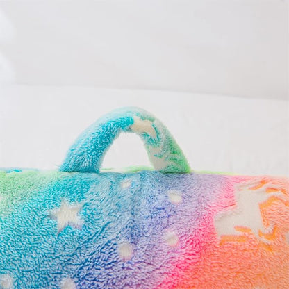 Meeting Story Colorful Gradient Rainbow Star Unicorn Luminous Reading Pillows Glow in The Dark with Arms Back Pillow for Bed, Bed Rest Pillow for Adults Teens, Kids, (Yellow-Pink)