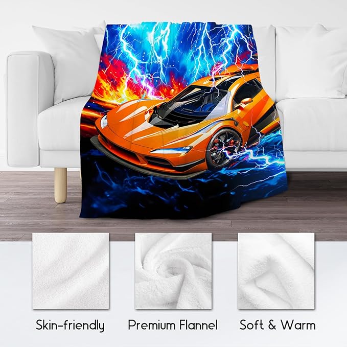 Blanket for Boys, Racing Car Blankets for Kids, Toddler Throw Gifts with Lightning, Flannel Throw for Car Lovers, 40"x50"