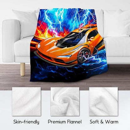 Blanket for Boys, Racing Car Blankets for Kids, Toddler Throw Gifts with Lightning, Flannel Throw for Car Lovers, 60"x80"