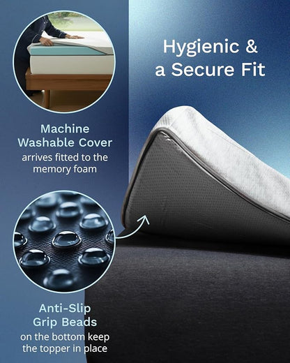ViscoSoft Dusk 3-Inch Memory Foam Mattress Topper - Queen Mattress Topper, Washable Cover, Cooling & Back Pain Relief, CertiPUR-US Performance Tested and Certified Foam