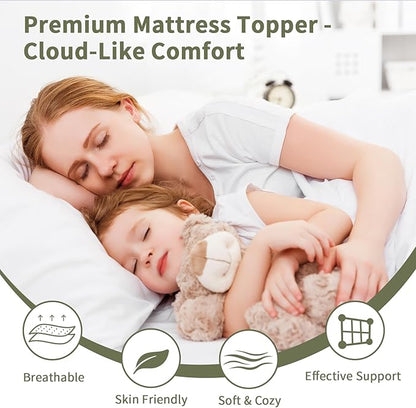 Extra Thick Fitted Mattress Topper - Full XL Size for College Dorm | Soft & Cooling Pillow Top Mattress Pad & Protector | Bed Topper for Back Pain, Straps Stretch 6" to 22" Deep