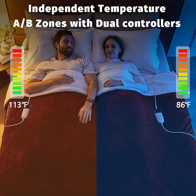 Heated Electric Blanket King Size - 90" x 100" Heating Blanket with Dual Control, 10 Heating Levels & 8 Hours Auto Off, Soft Warm Flannel Blanket, Christmas Birthday Gifts for Senior Grandma
