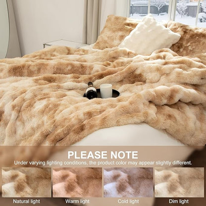 Faux Fur Electric Blanket Queen Size 84"X90" - Bubble Faux Fur Heated Blanket Fluffy Soft Fuzzy with 6 Fast Heating Levels & 10 hrs Timer Settings, Washable & ETL Certified for Bed, Tie-Dye Beige