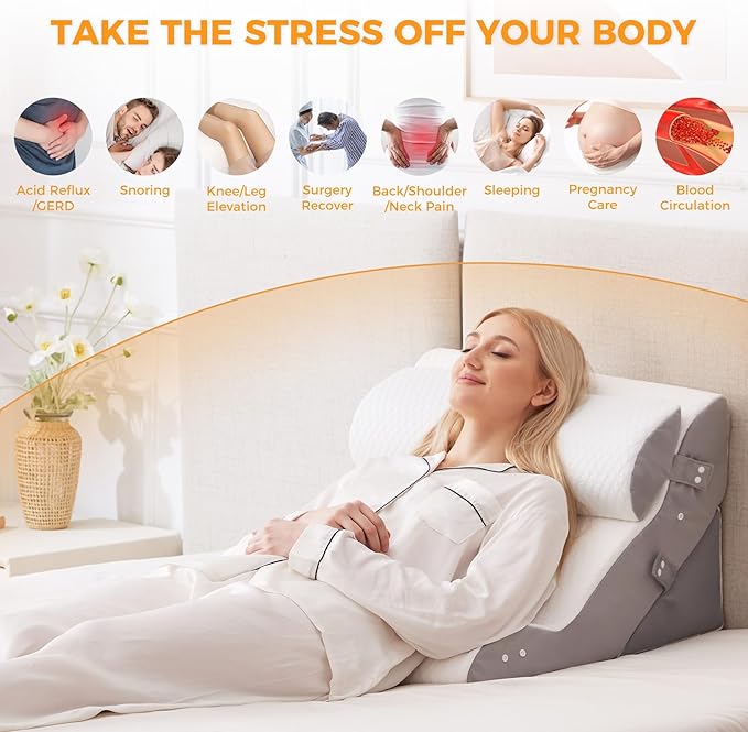 3PCS Wedge Pillow Set for After Surgery, 10-in-1 Adjustable Wedge Pillow for Acid Reflux Relief, Bed Wedge Pillows for Sleeping, Snoring & Back Pain Relief, Sit up Pillow for Bed, White
