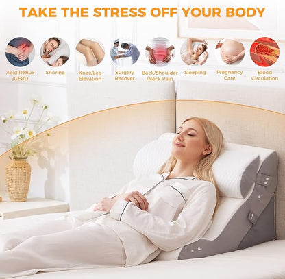 3PCS Wedge Pillow Set for After Surgery, 10-in-1 Adjustable Wedge Pillow for Acid Reflux Relief, Bed Wedge Pillows for Sleeping, Snoring & Back Pain Relief, Sit up Pillow for Bed, White