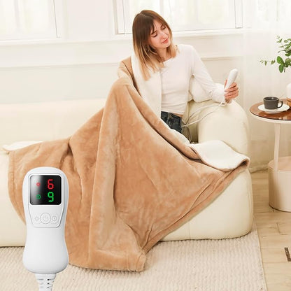 Electric Heated Blanke Throw Size, Super Soft Cozy Upgraded Flannel Heating Blanket with 9 Heating Levels & 1-9 Hours Auto Off, Fast Heat & Overheat Protection, 50" x 60", Khaki