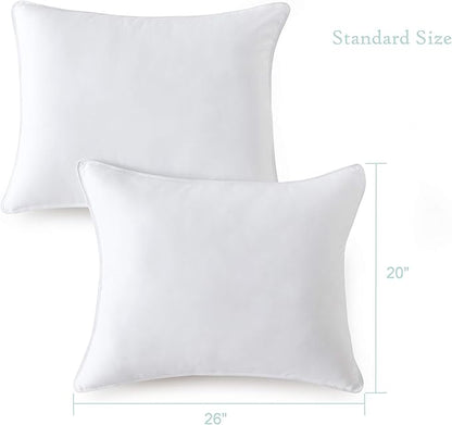 Seward Park Bed Pillow Standard Size Set of 2, Shams Insert 20 x 26 inch, Down Alternative Cooling Pillows for Stomach, Side or Back Sleeper