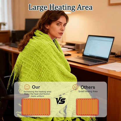 Heated Blanket Queen Size, 84"x90" Electric Heating Waffle, Machine Washable Blanket, 12 Heat Levels & 12 Hours Auto Off, Soft Warm Flannel Blanket, Overheat Protection with ETL & FCC (Tender Green)