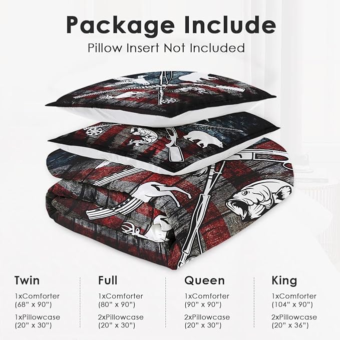 Twin Size Comforter Set with Pillowcase, Hunting Fishing Hunter Soft 2 Pcs Bedding for Kids and Adults, Vintage Animal Retro Comforter Set for Room Bedroom Bed Decor